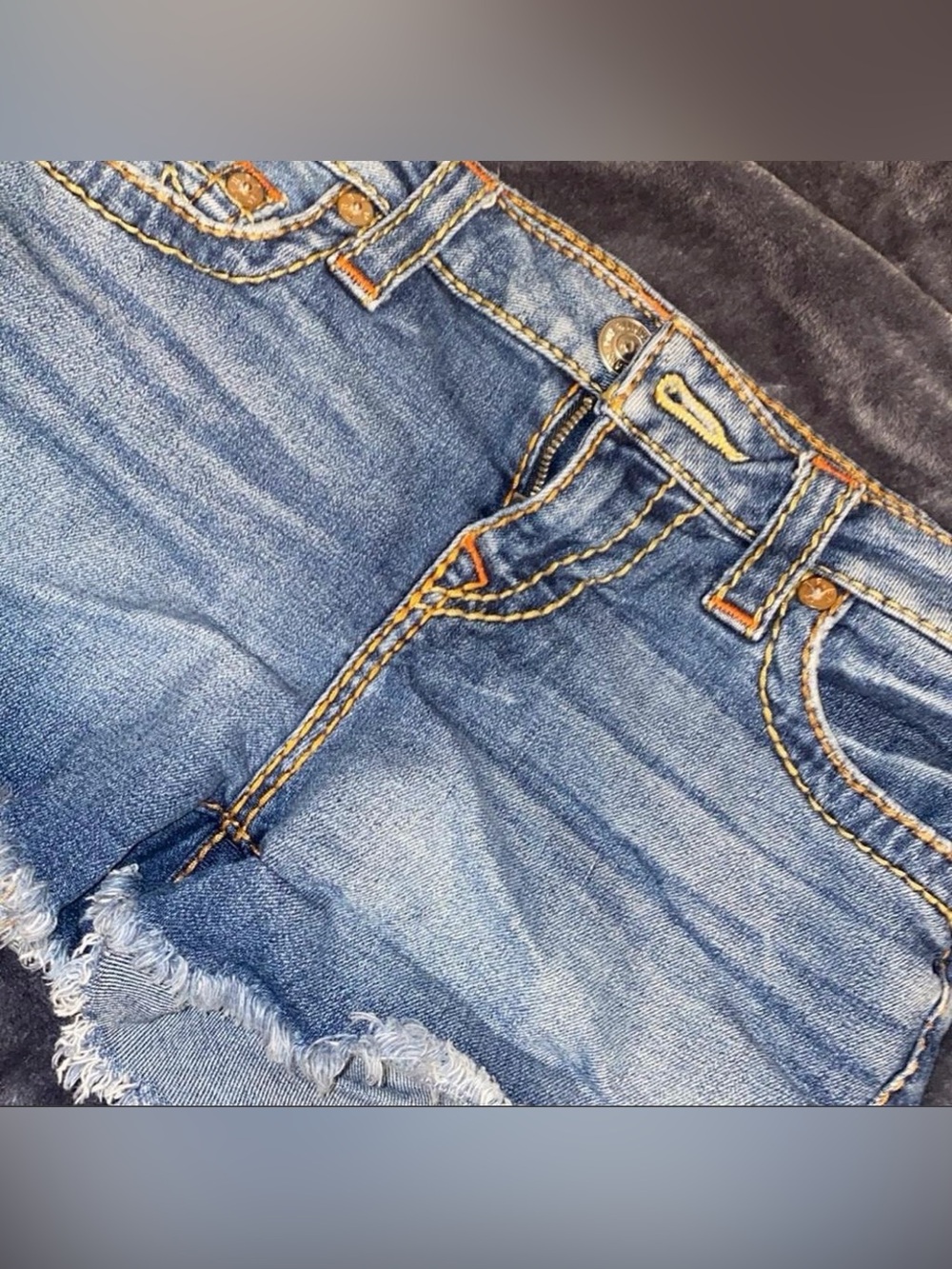 True Religion Blue Denim Shorts with Contrast Stitching